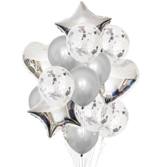 PartyCorp Silver and White Stars, Heart and Confetti Balloon Bouquet, Decoration Set, DIY Pack of 14