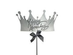 PartyCorp Silver Crown Shaped Happy Birthday Cake Topper, 1 piece
