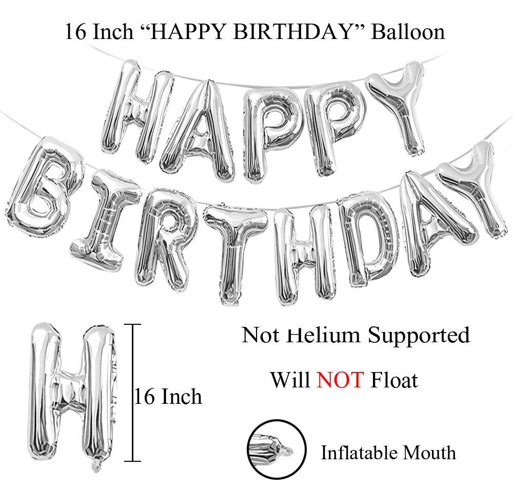 PartyCorp Silver Happy Birthday Alphabet/Letter Foil Balloon Banner Decoration for All Ages, Birthday Party Supplies