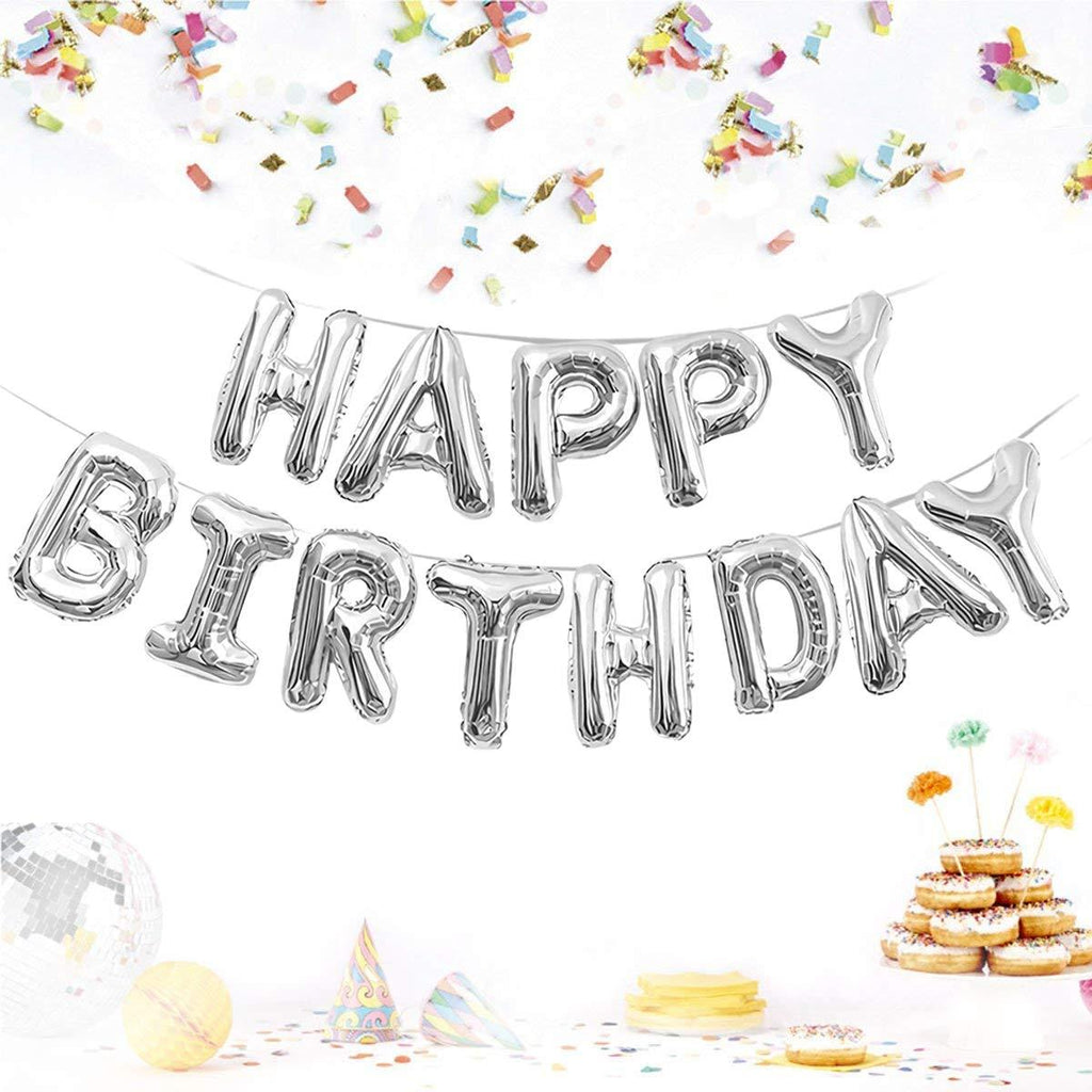 PartyCorp Silver Happy Birthday Alphabet/Letter Foil Balloon Banner Decoration for All Ages, Birthday Party Supplies