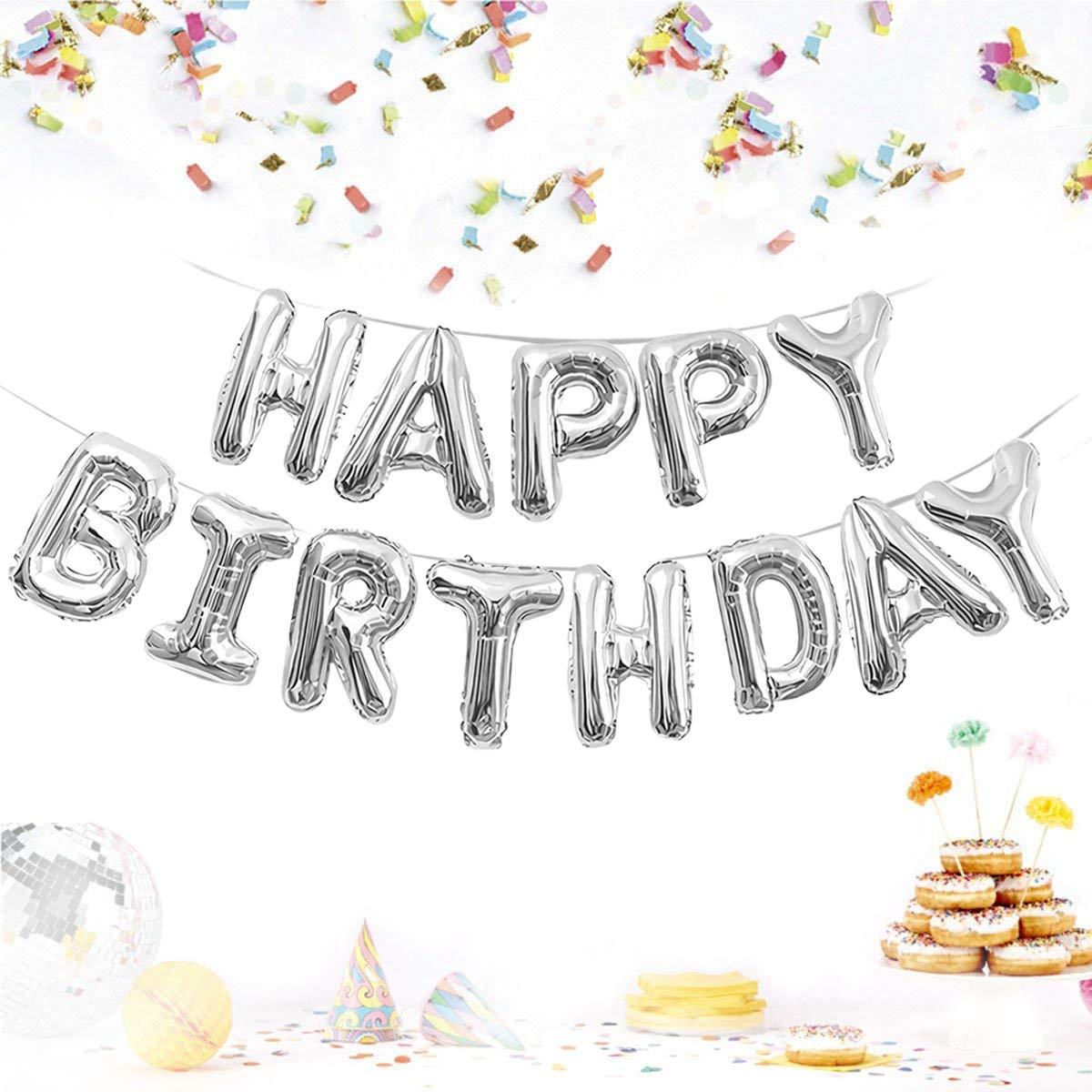 PartyCorp Silver Happy Birthday Alphabet/Letter Foil Balloon Banner Decoration for All Ages, Birthday Party Supplies