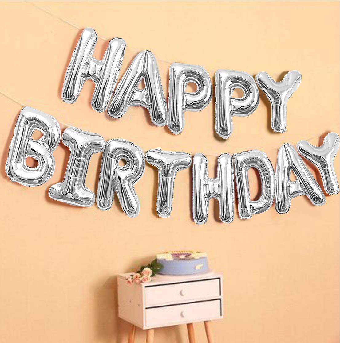 PartyCorp Silver Happy Birthday Alphabet/Letter Foil Balloon Banner Decoration for All Ages, Birthday Party Supplies
