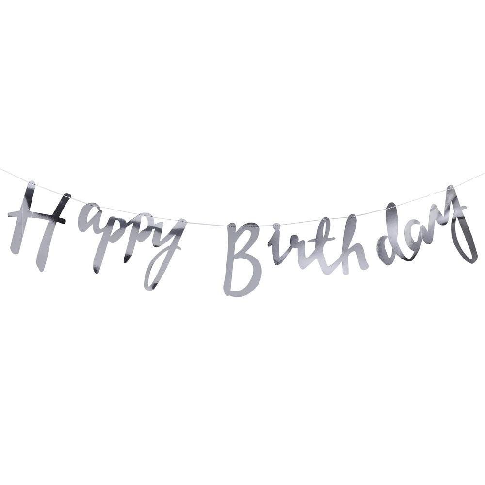 PartyCorp Silver Happy Birthday Alphabets Letters Banner Decoration for All Ages, Birthday Party Supplies