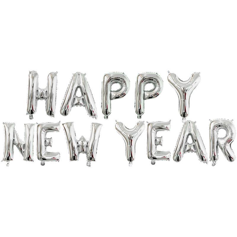 PartyCorp Silver Happy New Year Alphabet Foil Balloon Bannner Decoration for New Year Party, 1 Piece