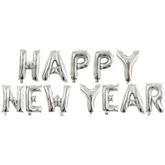 PartyCorp Silver Happy New Year Alphabet Foil Balloon Bannner Decoration for New Year Party, 1 Piece