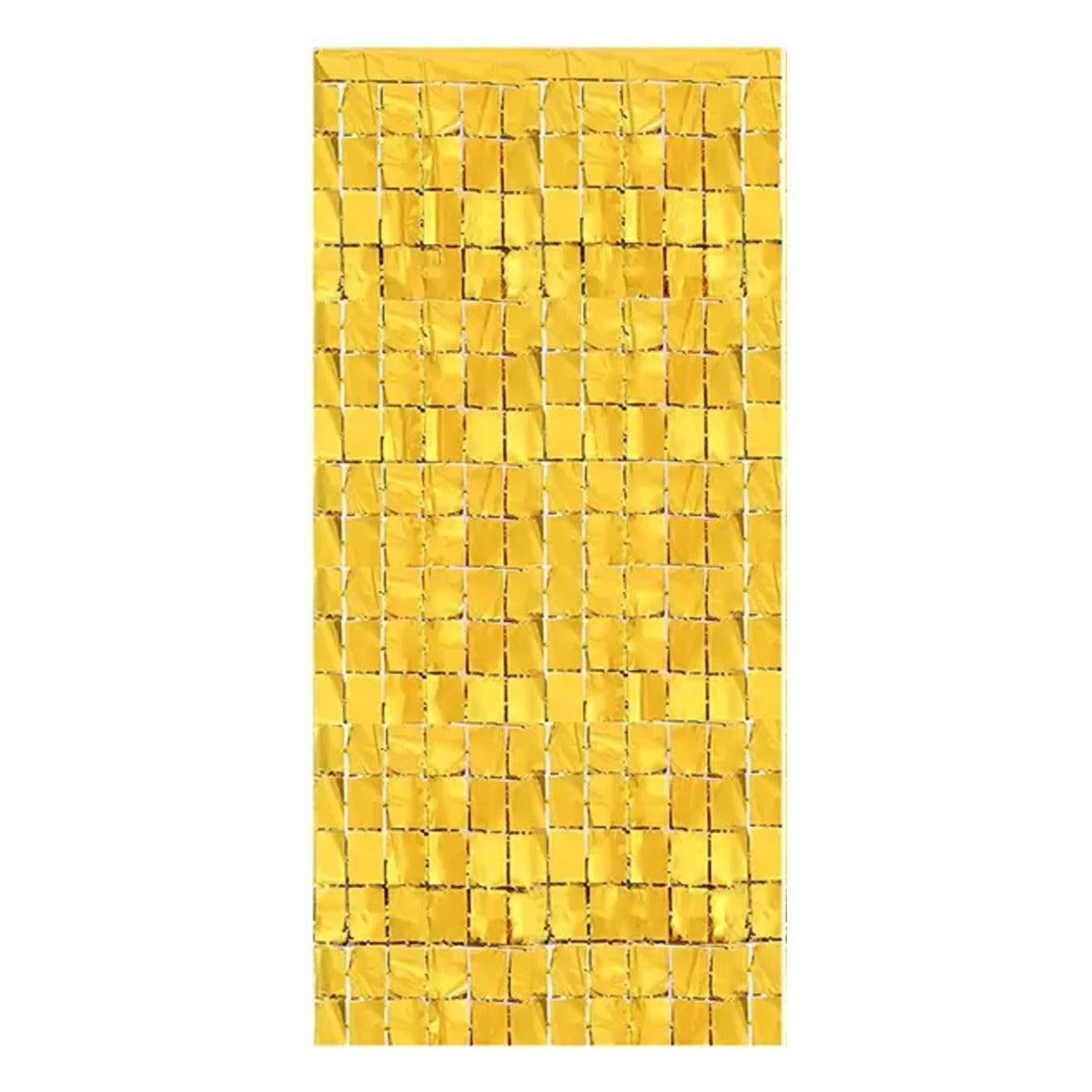 PartyCorp Square Shaped Metallic Golden Foil Curtain, 1 Pack