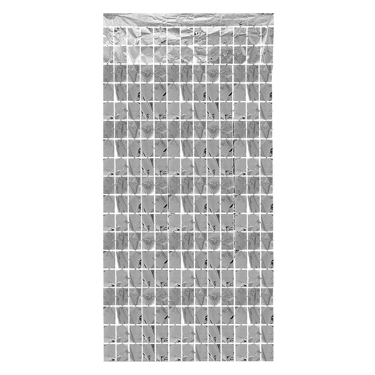 PartyCorp Square Shaped Metallic Silver Foil Curtain, 1 Pack