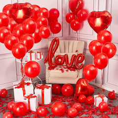 PartyCorp Valentines, Anniversary, Heart Decoration Kit Combo 38 Pcs - Red Latex Balloon, Red Heart Foil, Love Foil Banner