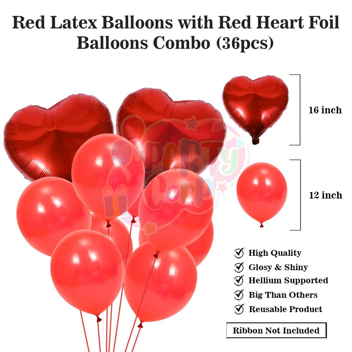 PartyCorp Valentines, Anniversary, Heart Decoration Kit Combo 38 Pcs - Red Latex Balloon, Red Heart Foil, Love Foil Banner