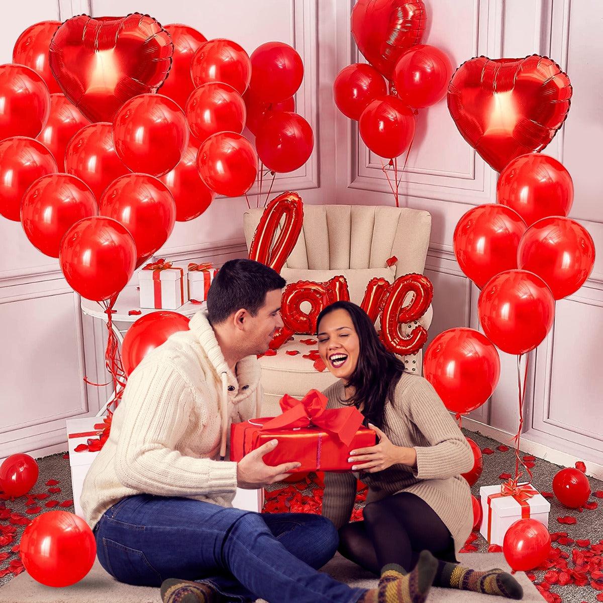 PartyCorp Valentines, Anniversary, Heart Decoration Kit Combo 38 Pcs - Red Latex Balloon, Red Heart Foil, Love Foil Banner