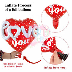 PartyCorp Valentines, Anniversary, Heart Decoration Kit Combo 49 Pcs - Red Latex & Confetti Balloon, 3D Love You Heart Foil