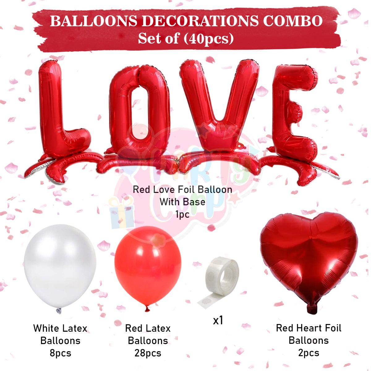 PartyCorp Valentines, Anniversary, Heart Decoration Kit Combo 40 Pcs -Red & White Latex, Red Heart Foil, Large Love Standing Foil Banner