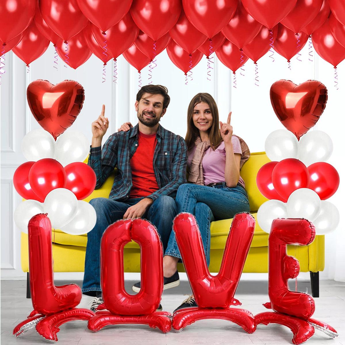 PartyCorp Valentines, Anniversary, Heart Decoration Kit Combo 40 Pcs -Red & White Latex, Red Heart Foil, Large Love Standing Foil Banner