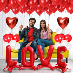 PartyCorp Valentines, Anniversary, Heart Decoration Kit Combo 40 Pcs -Red & White Latex, Red Heart Foil, Large Love Standing Foil Banner