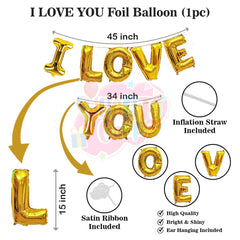 PartyCorp Valentines, Anniversary, Heart Decoration Kit Combo 5 Pcs - Gold I Love You Banner, Red Heart Foil