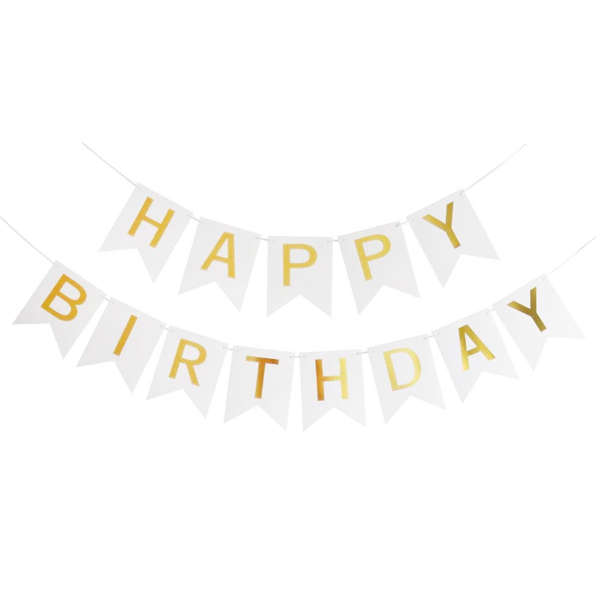 PartyCorp White & Gold Happy Birthday Printed Wall Banner Decoration for All Ages, Birthday Party Supplies