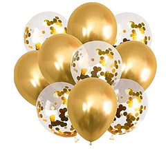PartyCorp White & Golden Confetti Balloon Bouquet Decoration Set, DIY Pack of 10