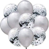 PartyCorp White & Silver Confetti Balloon Bouquet, Decoration Set, DIY Pack of 10