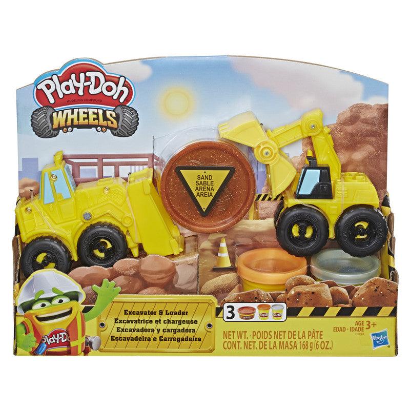 Play-Doh Wheels Excavator and Loader Toy Construction Trucks, Non-Toxic Sand Buildin' Compound Plus 2 Colors