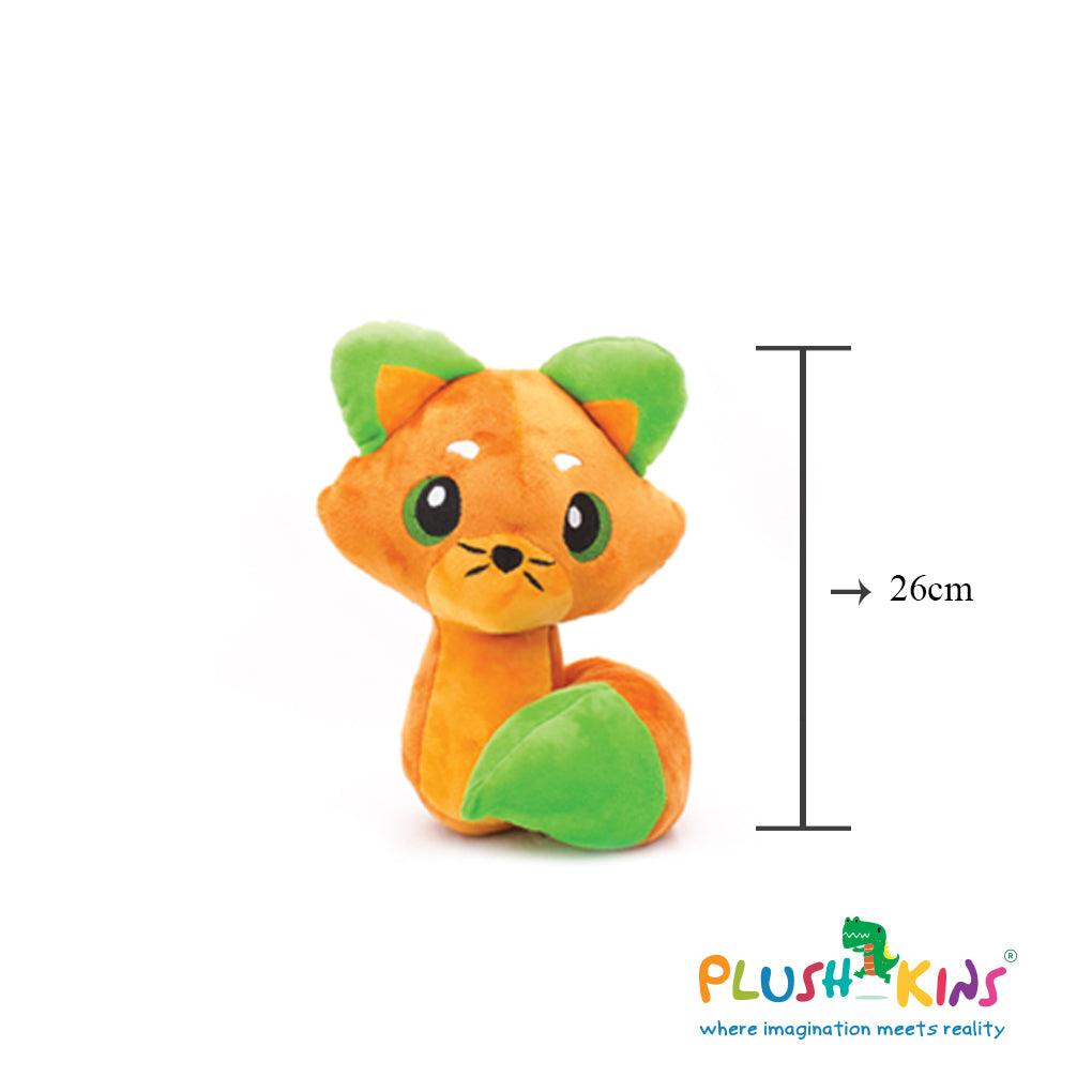 Plushkins Fox, Premium Orange & Green Soft Toy for Kids, Aged 1-10 years, Extra Soft Stuffed Toy with Plyfibre Stuffing
