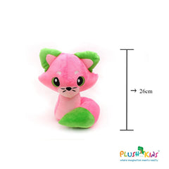 Plushkins Fox, Premium Pink & Green Soft Toy for Kids, Aged 1-10 years, Extra Soft Stuffed Toy with Plyfibre Stuffing