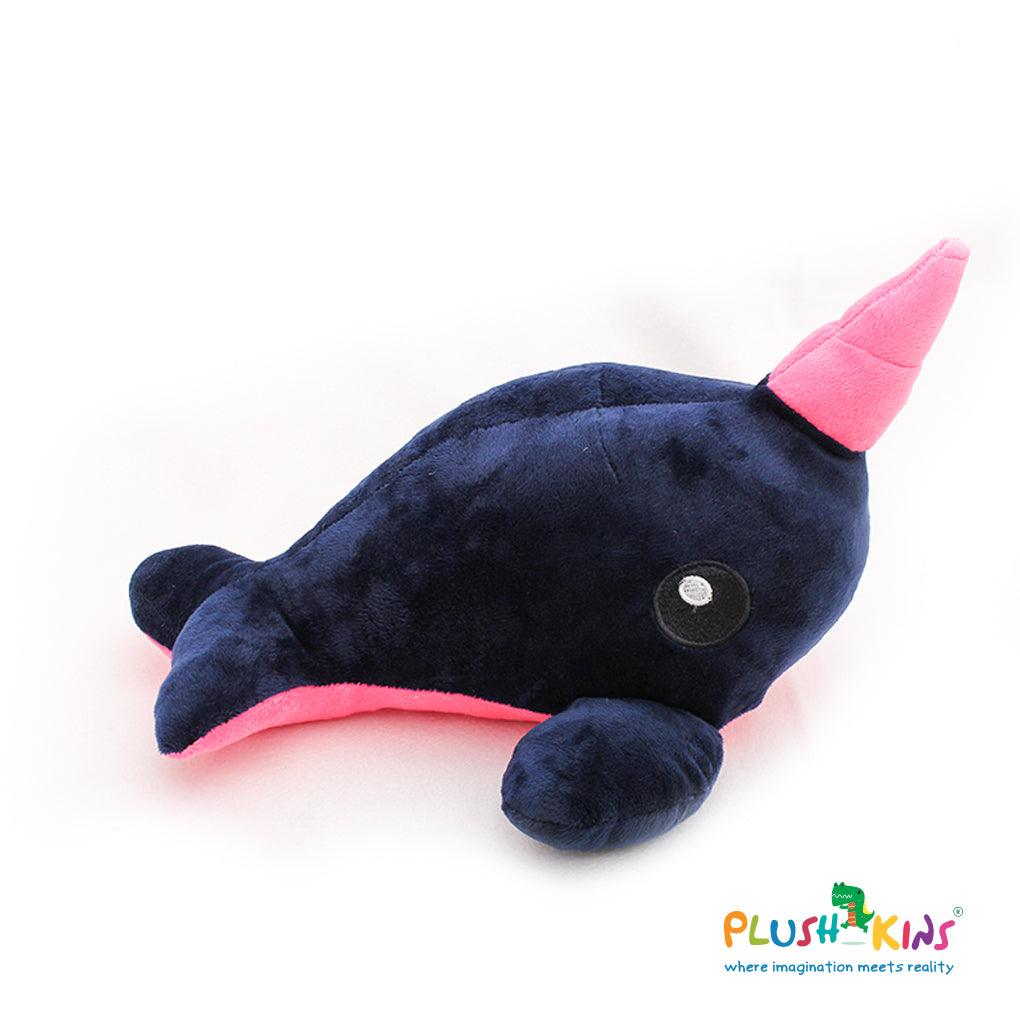 Plushkins Narwhal, Premium Blue & Pink Soft Toy for Kids, Aged 1-10 years, Extra Soft Stuffed Toy with Plyfibre Stuffing