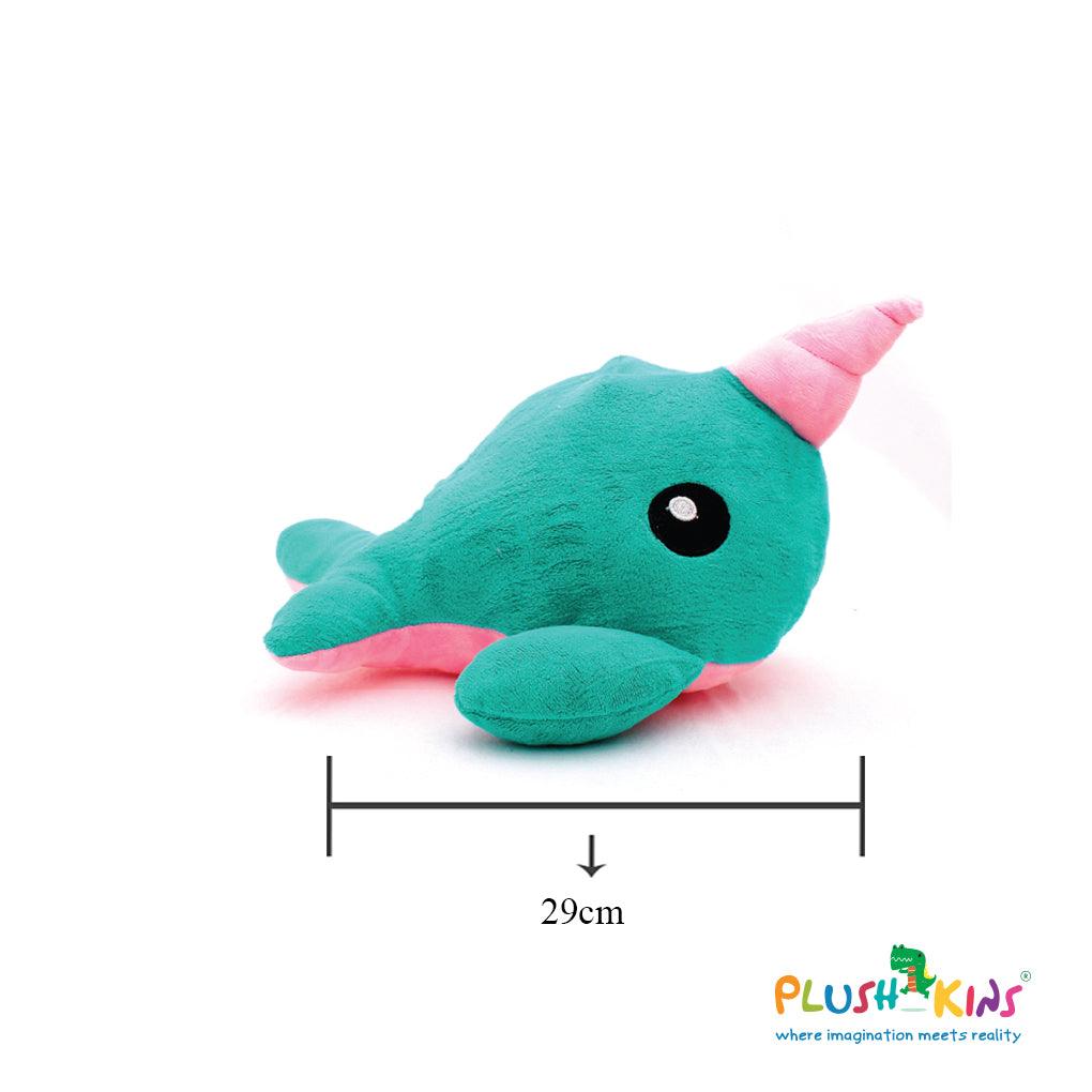 Plushkins Narwhal, Premium Green & Pink Soft Toy for Kids, Aged 1-10 years, Extra Soft Stuffed Toy with Plyfibre Stuffing