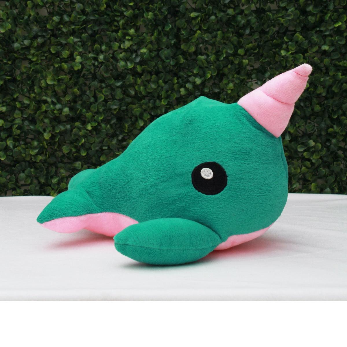 Plushkins Narwhal, Premium Green & Pink Soft Toy for Kids, Aged 1-10 years, Extra Soft Stuffed Toy with Plyfibre Stuffing