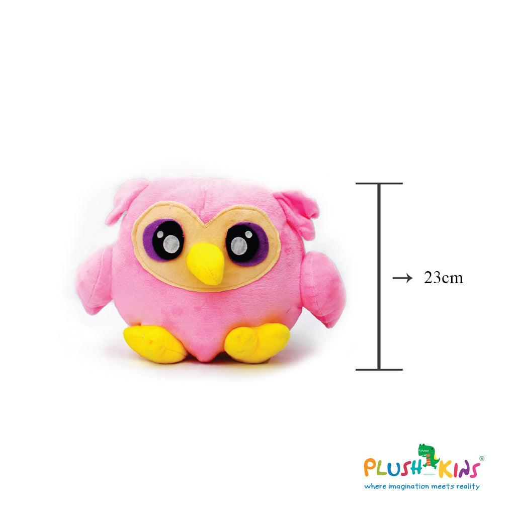 Plushkins Owl, Premium Pink & Yellow Soft Toy for Kids, Aged 1-10 years, Extra Soft Stuffed Toy with Plyfibre Stuffing