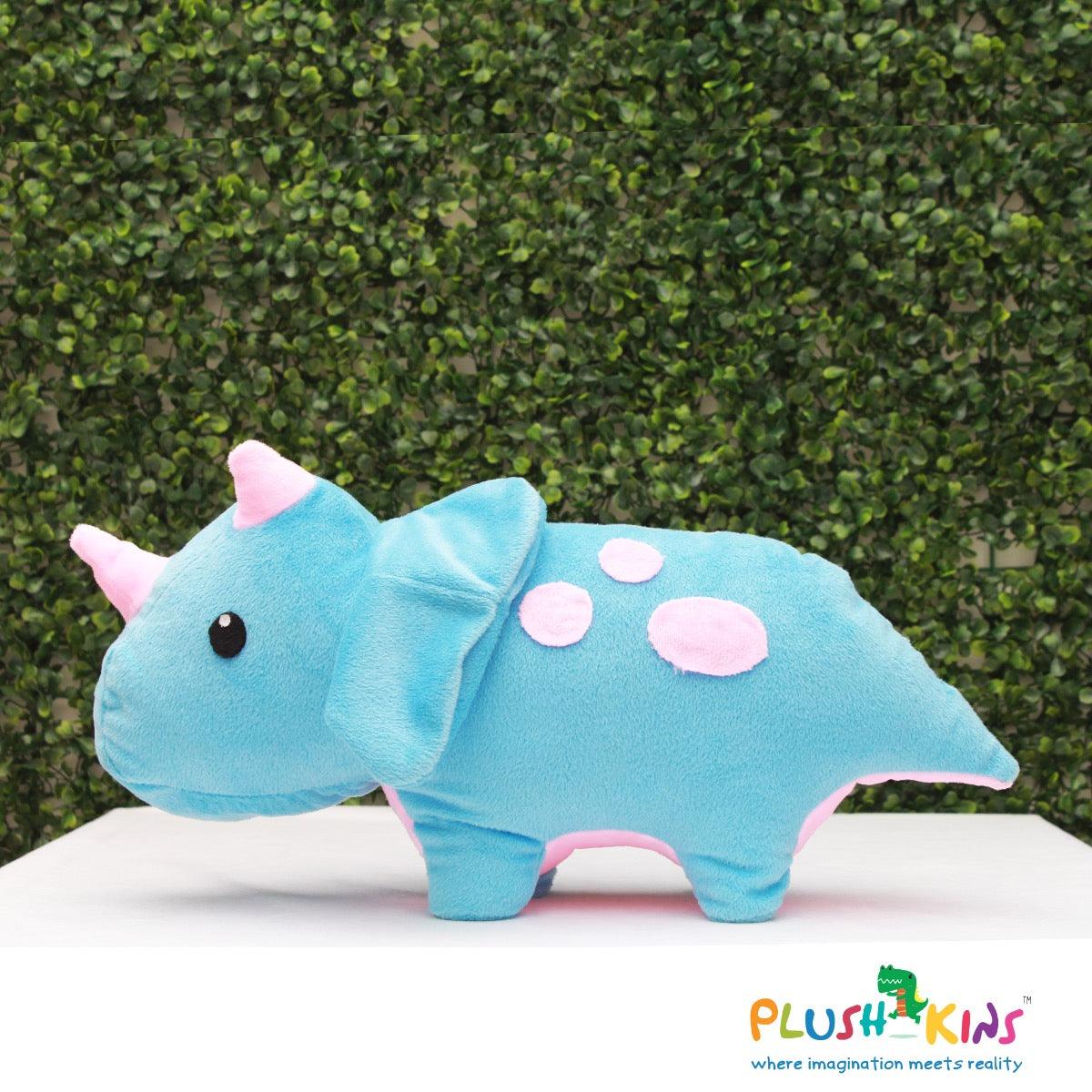 Plushkins Triceratops Dino, Premium Blue & Pink Soft Toy for Kids, Aged 1-10 years, Extra Soft Stuffed Toy with Plyfibre Stuffing