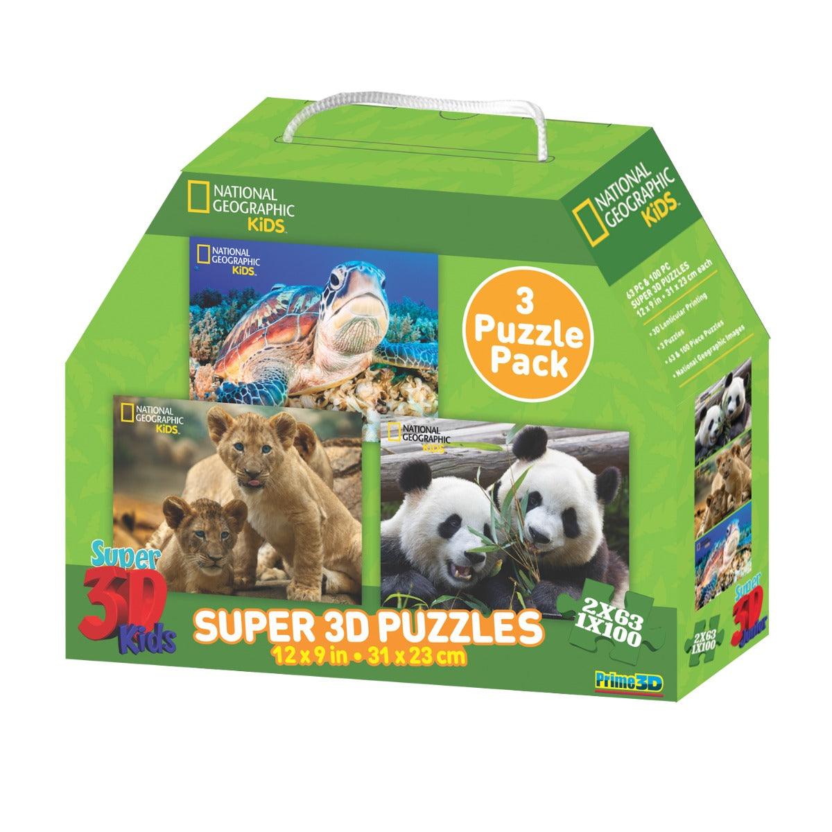 Prime 3D National Geographic Lion Cub Panda Sea Turtle Puzzles (Pack of 3)