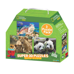 Prime 3D National Geographic Lion Cub Panda Sea Turtle Puzzles (Pack of 3)