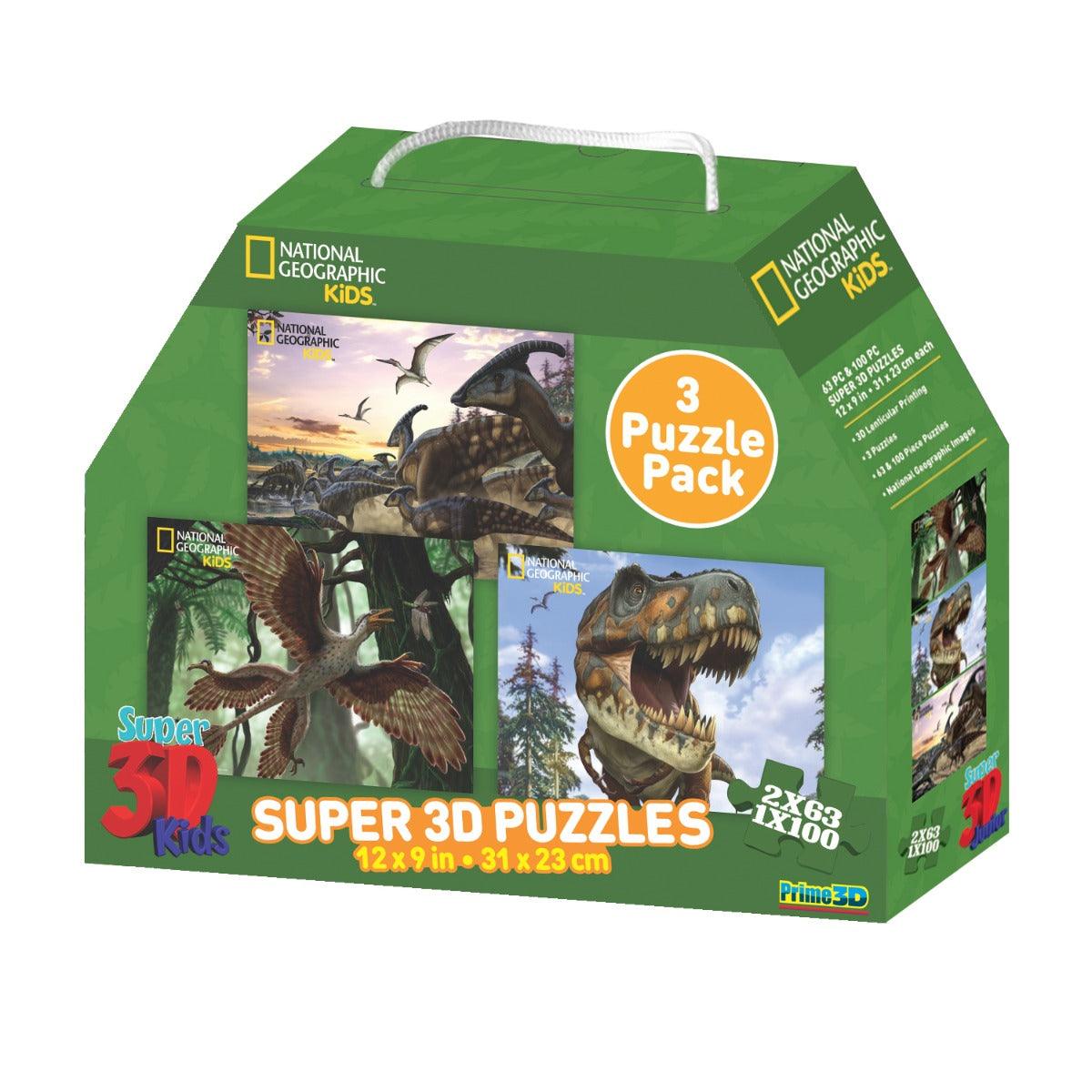 Prime 3D National Geographic Zoofy International Billed Ducked Microraptor T-Rex Puzzles (Pack of 3)