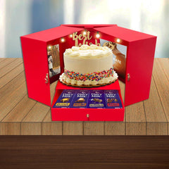 PartyCorp Card Board Surprise Cake Box with One Drawer Gift Box for DIY Customized Photo and Party Decoration - Red