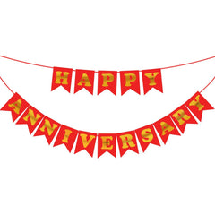 PartyCorp Red & Gold Happy Anniversary Printed Wall Banner Decoration Set