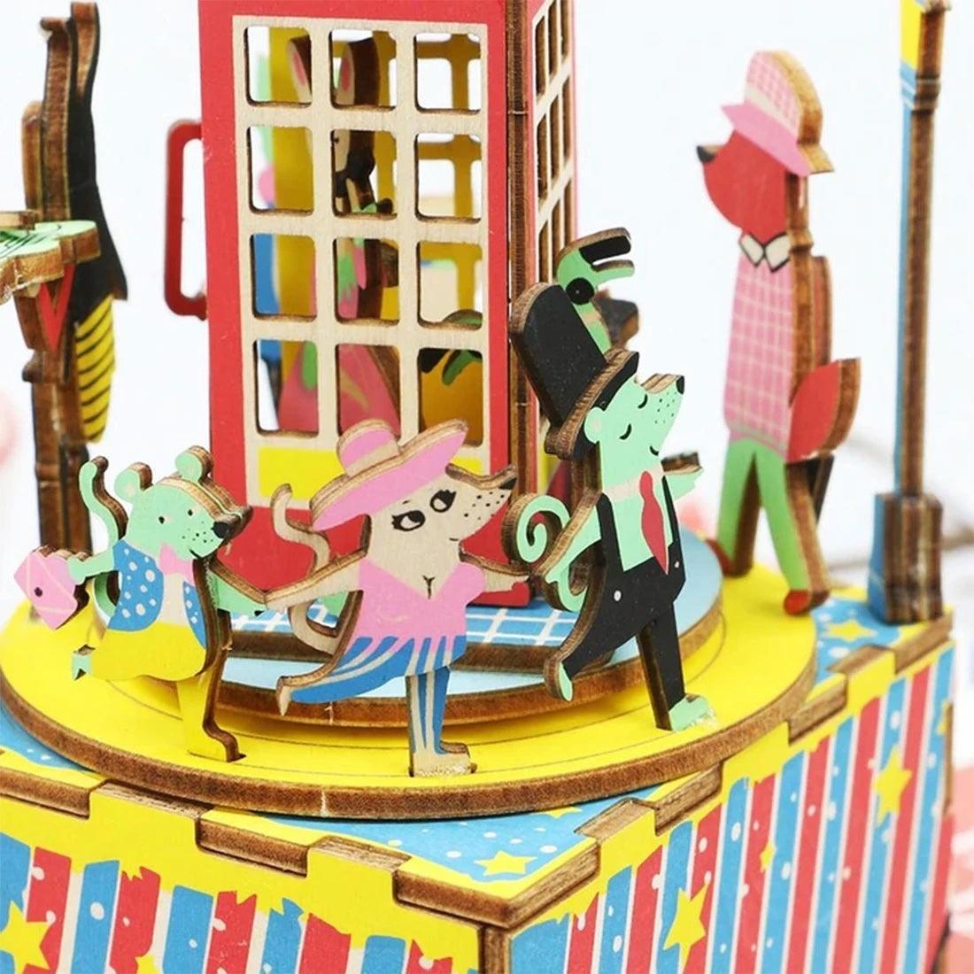 Robotime Phone Booth Hand Crank 3D Wooden Music Box Kit