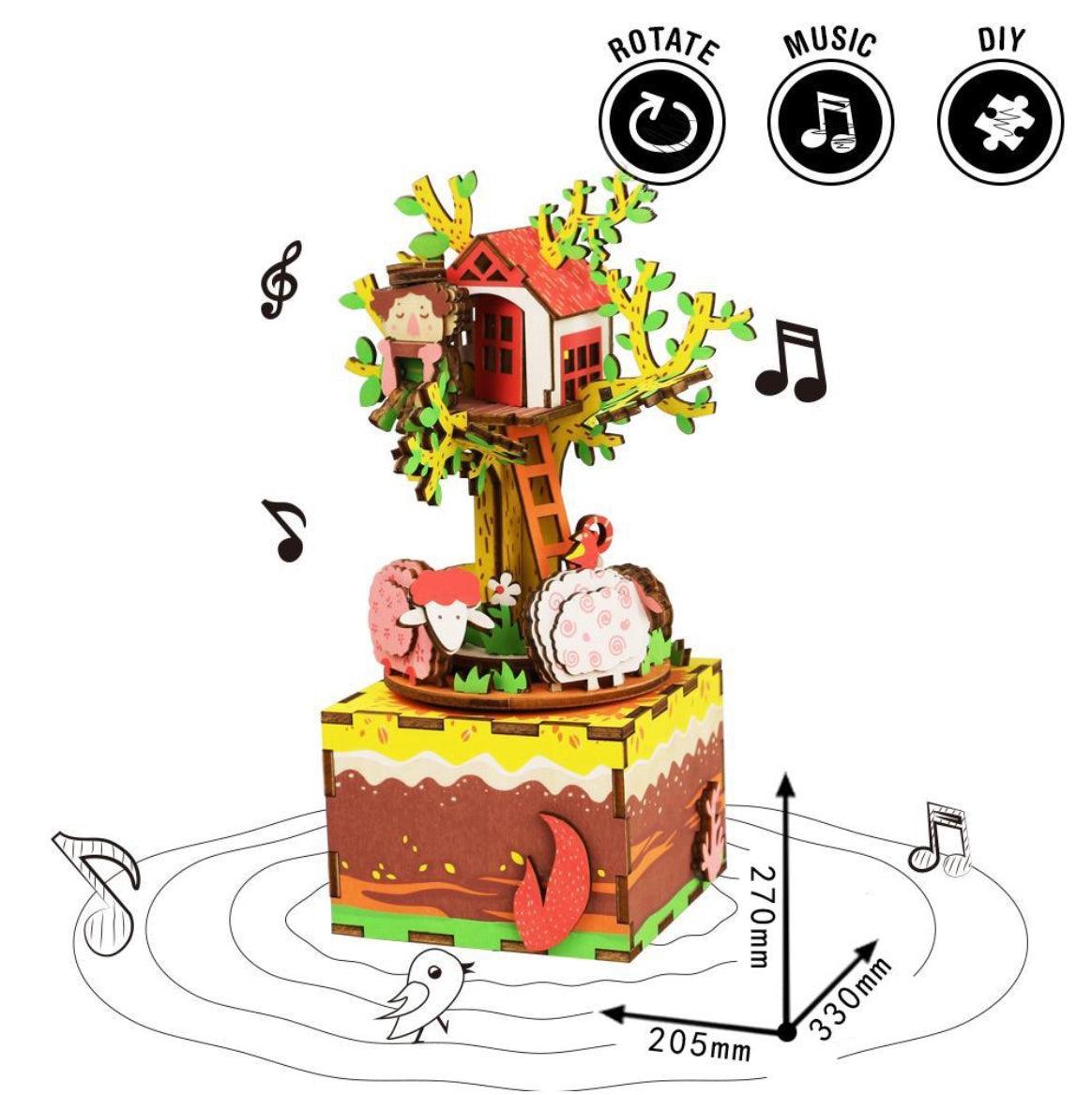 Robotime Tree House Hand Crank 3D Wooden Music Box Kit