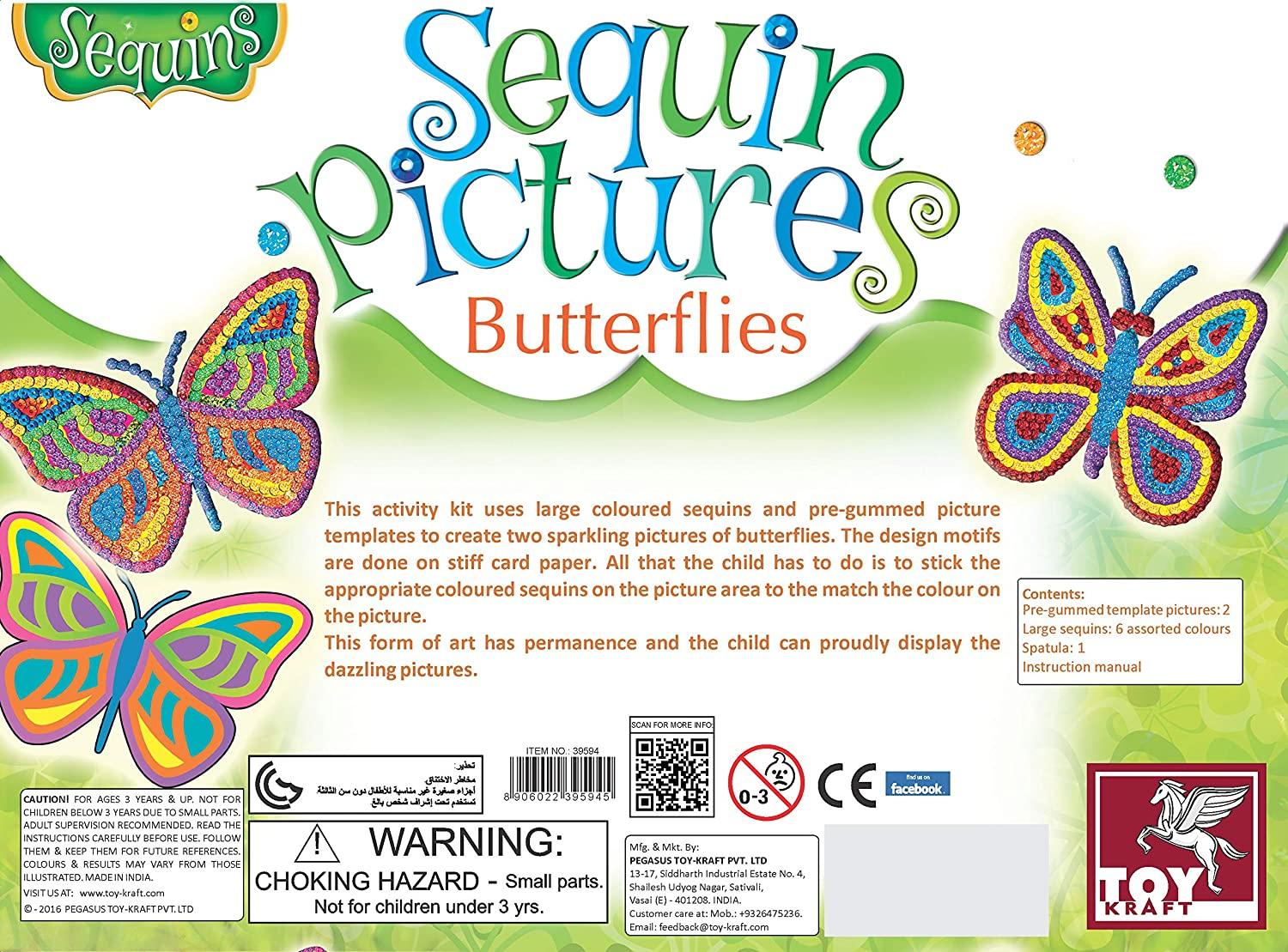 ToyKraft Sequin Craft Pictures - Butterflies, Art and Craft Kit
