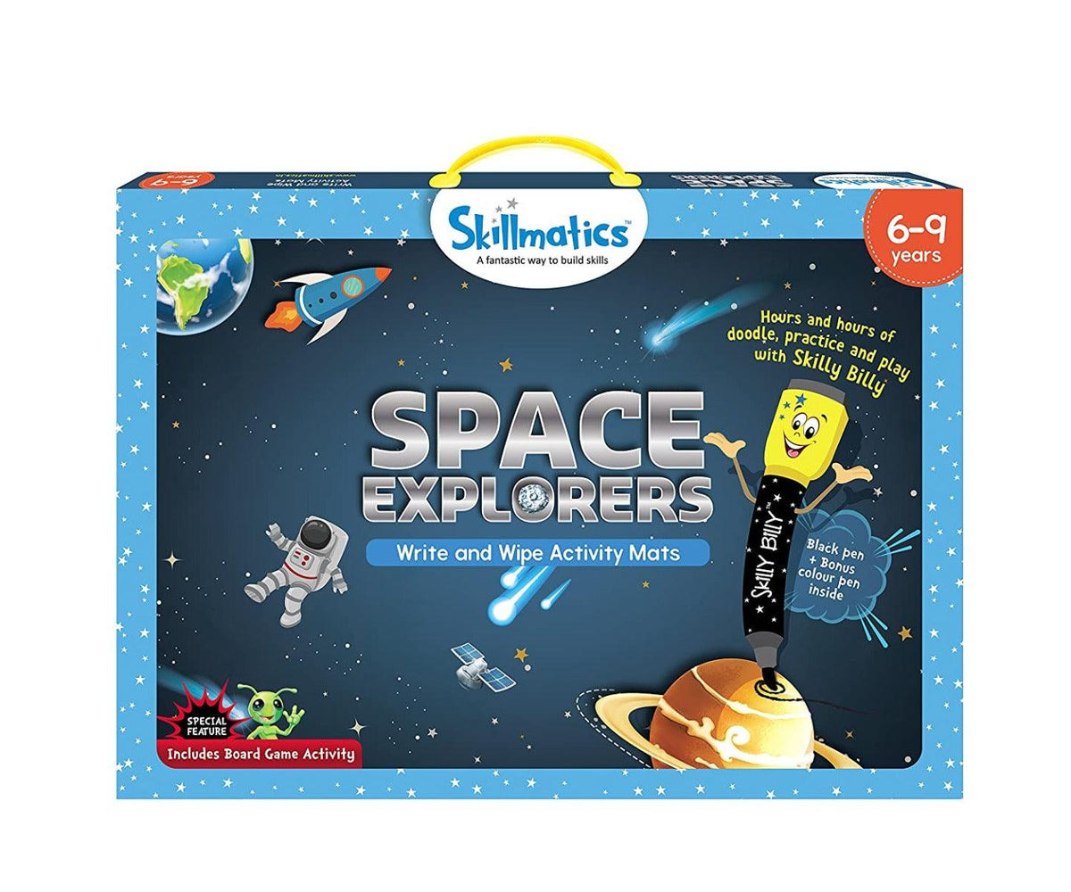 Skillmatics Educational Game: Space Explorers (6-9 Years) | Fun Learning Activities for Kids | Write and Wipe Activity Mats