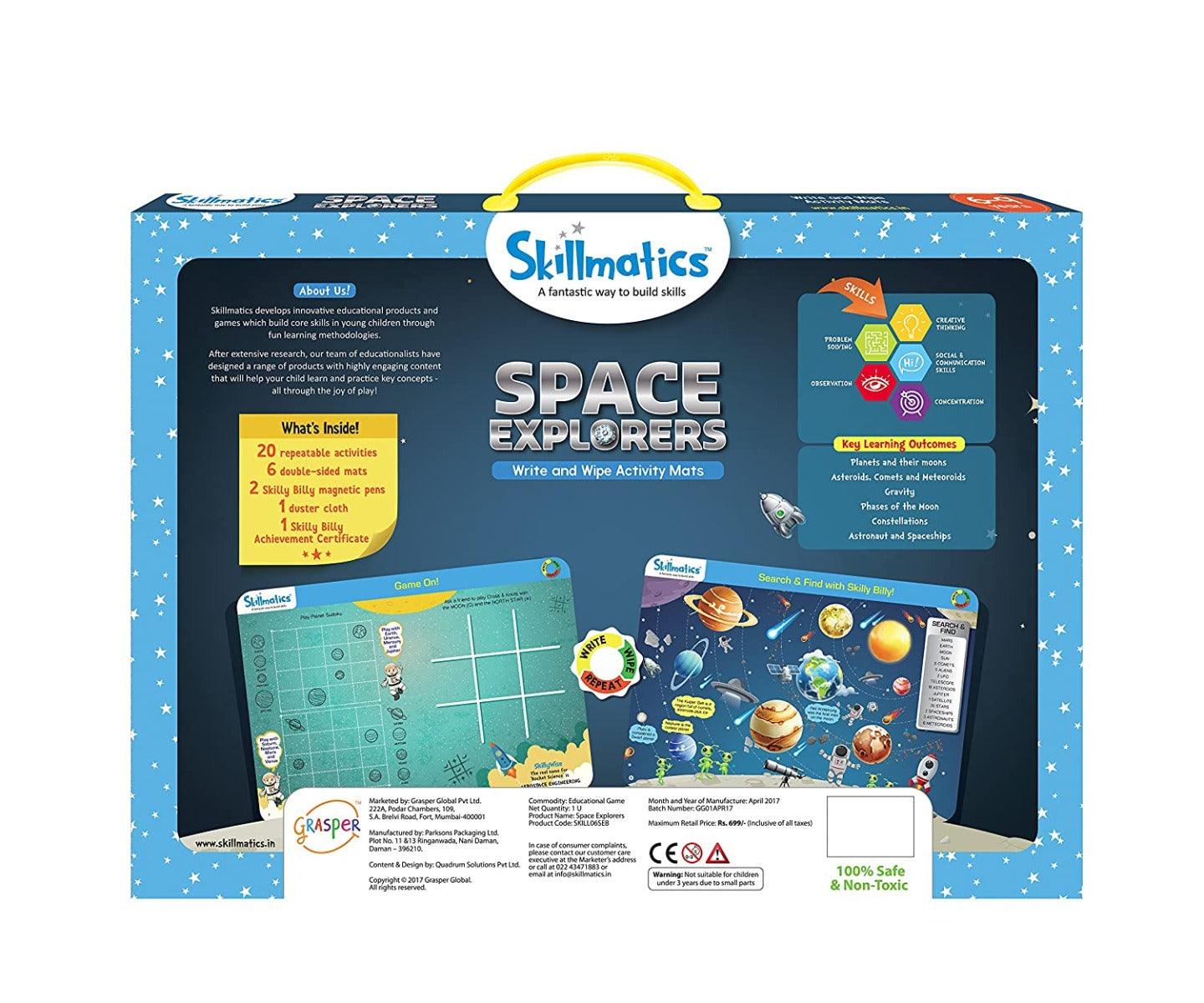 Skillmatics Educational Game: Space Explorers (6-9 Years) | Fun Learning Activities for Kids | Write and Wipe Activity Mats