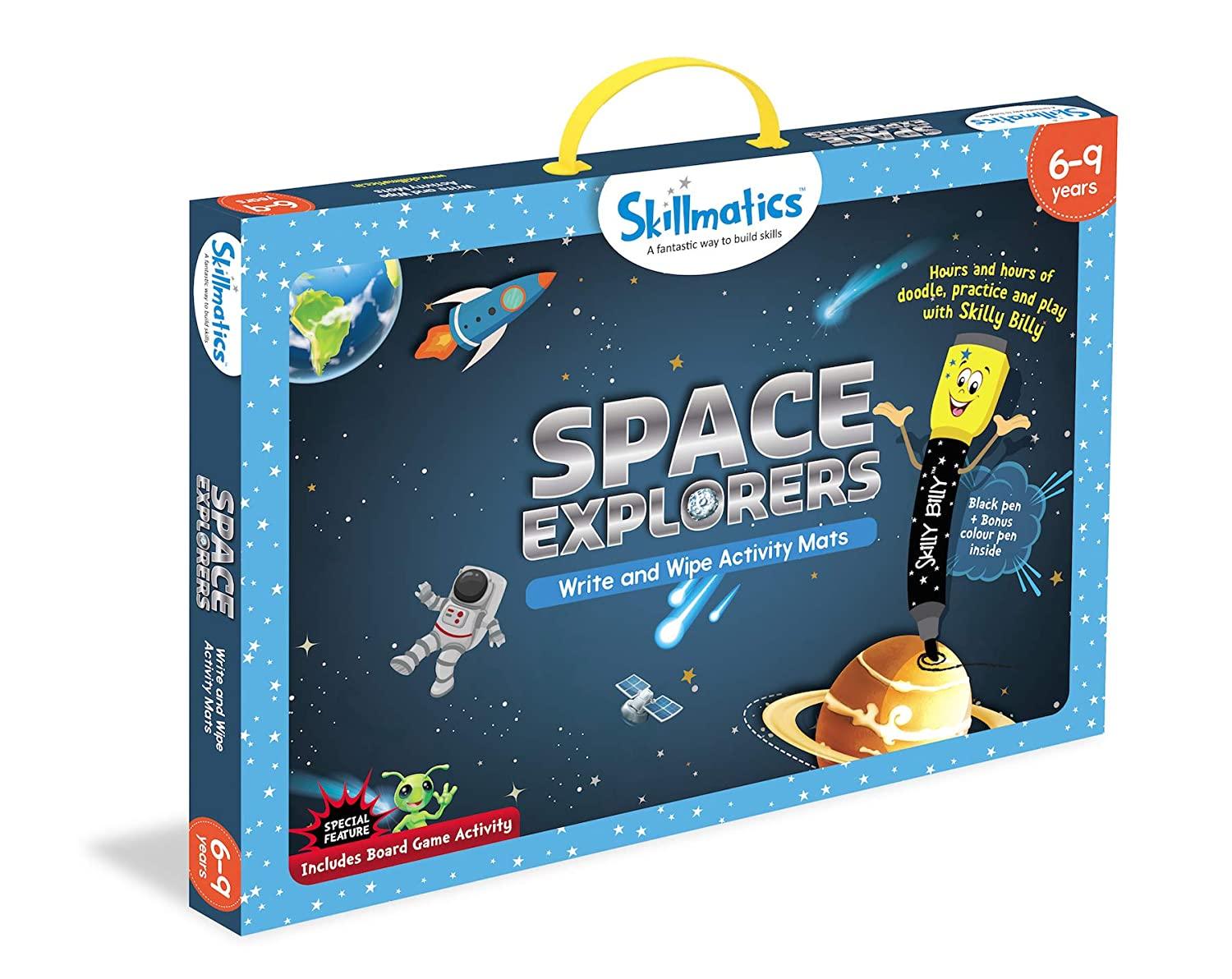 Skillmatics Educational Game: Space Explorers (6-9 Years) | Fun Learning Activities for Kids | Write and Wipe Activity Mats