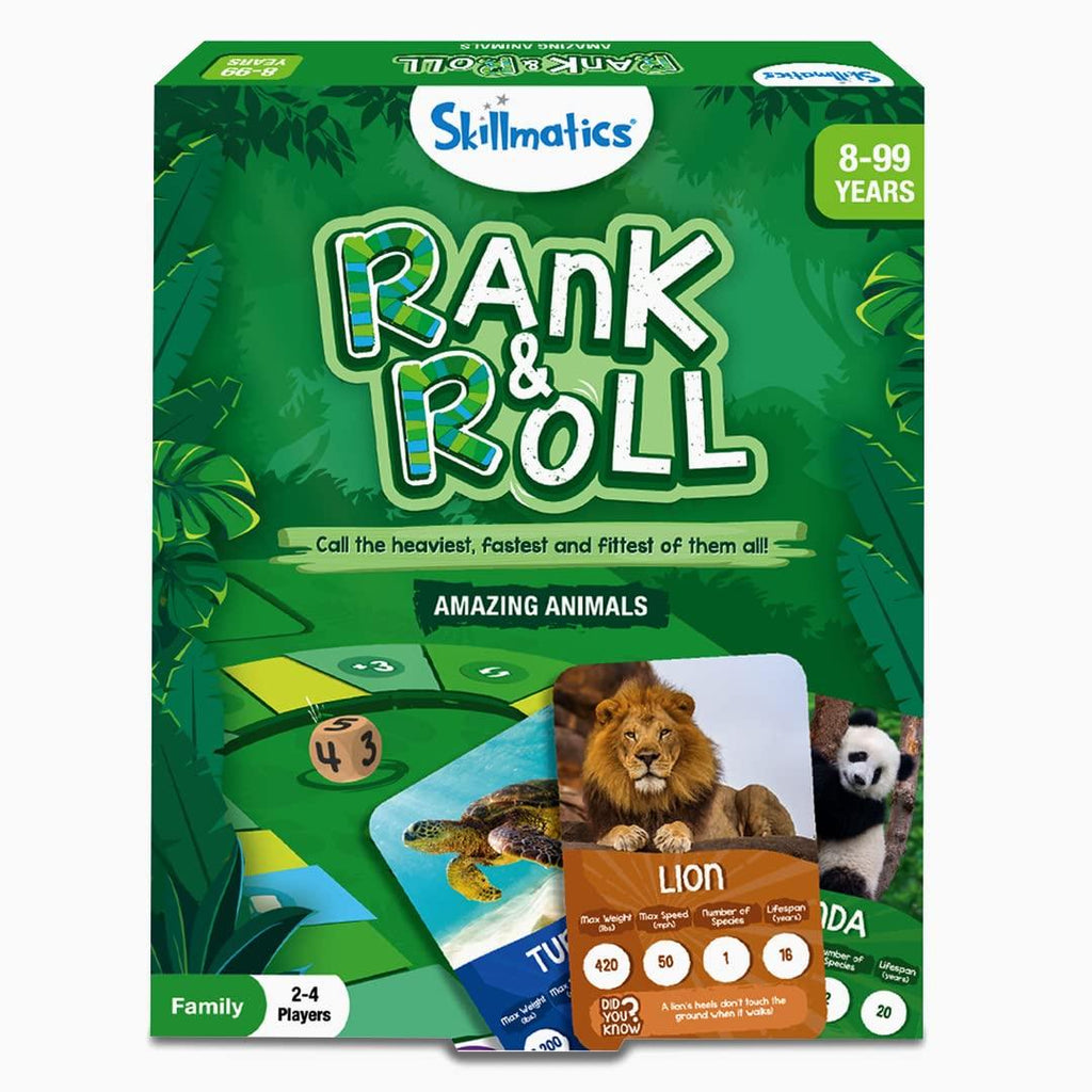Skillmatics Rank &amp; Roll Amazing Animals - Trump Card Board Game For Ages 8+