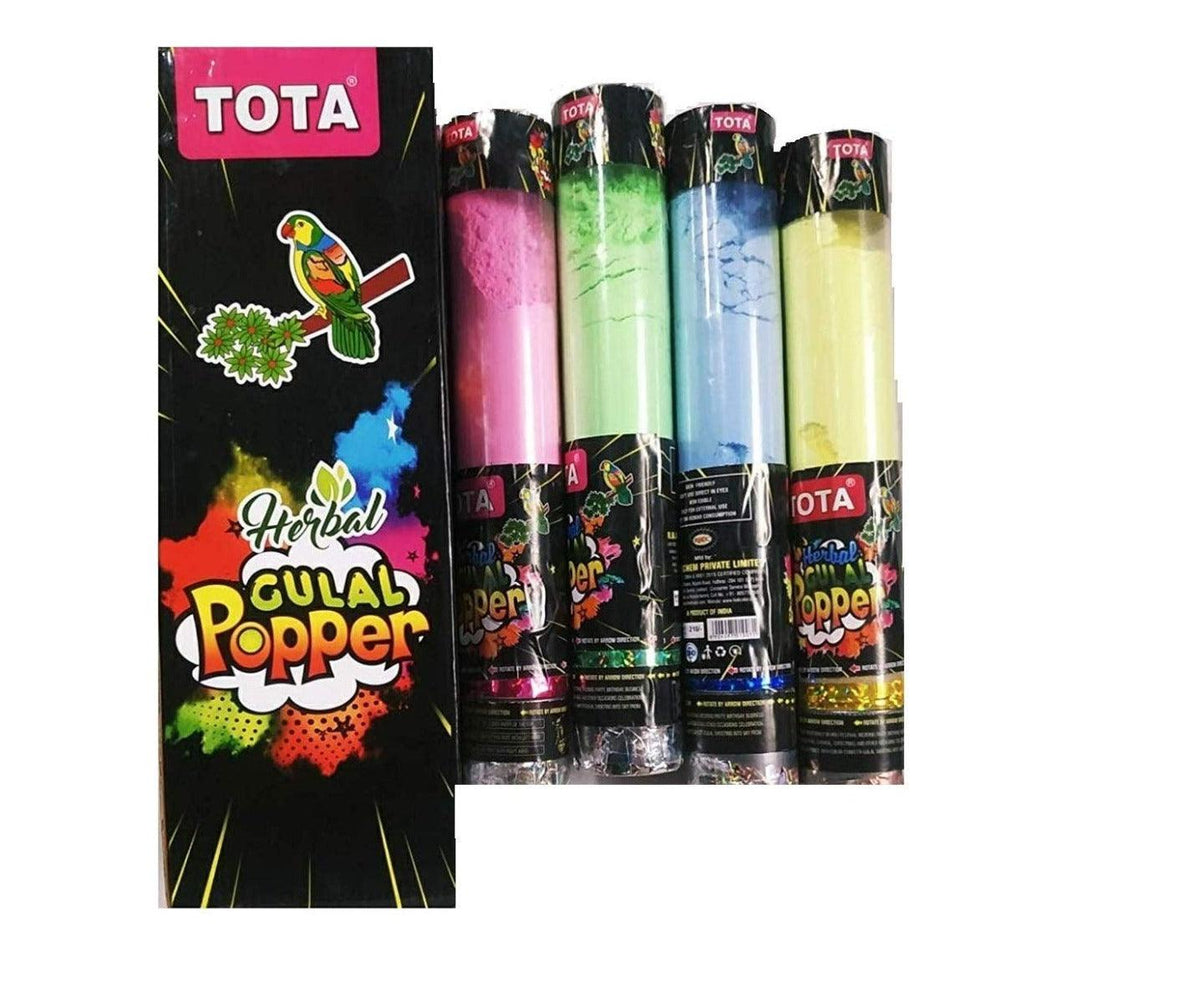 TOTA Herbal Gulal Poppers Natural Holi Color Powder Gulal, Skin-Safe and Non-Toxic Gulal (Assorted Colours) - Pack of 4