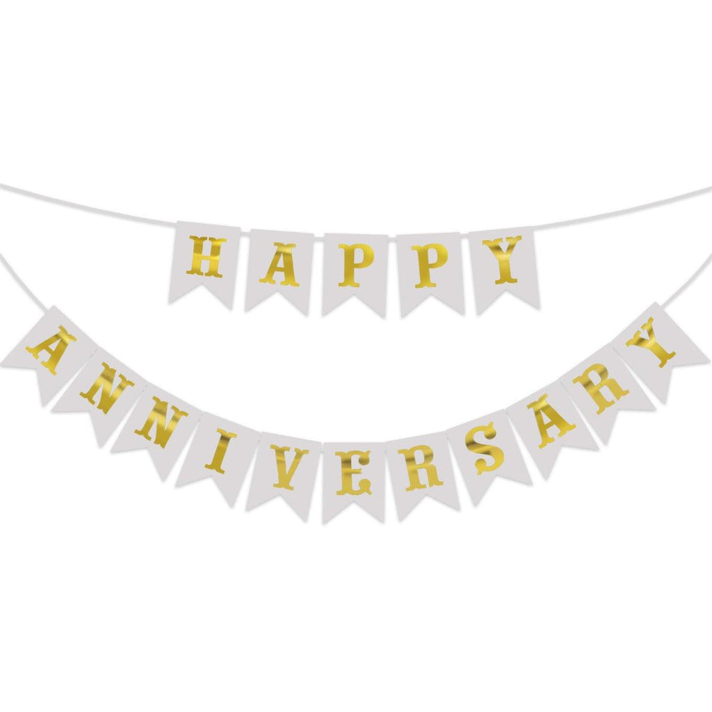 PartyCorp White & Gold Happy Anniversary Printed Wall Banner Decoration Set