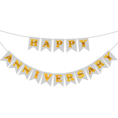 PartyCorp White & Gold Happy Anniversary Printed Wall Banner Decoration Set