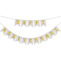 PartyCorp White & Gold Happy Anniversary Printed Wall Banner Decoration Set